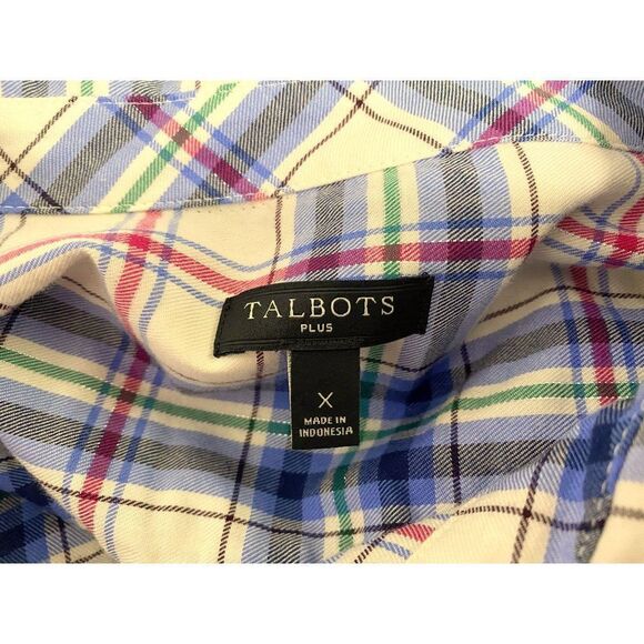 Talbots Plus Classic Cotton Long Sleeve Shirt Sz X Enchanted Blue Plaid NEW - Picture 5 of 6